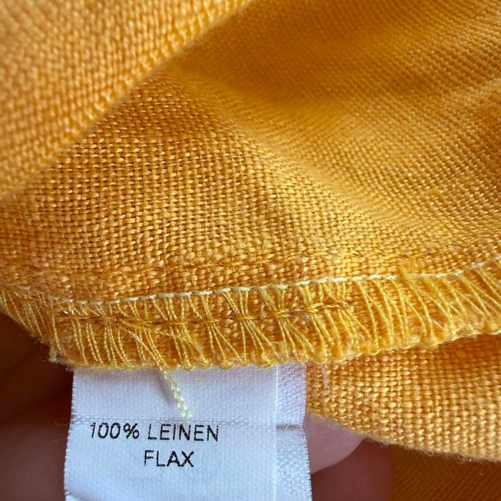 SeidenSticker 100% Linen Colorblock Button Up Top Mustard Yellow Brown Relaxed - Picture 6 of 7